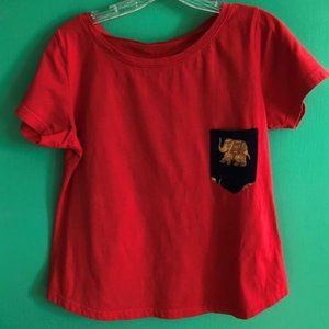 Adorable Ladies/Juniors Red T Shirt with Elephant on Pocket Size medium
